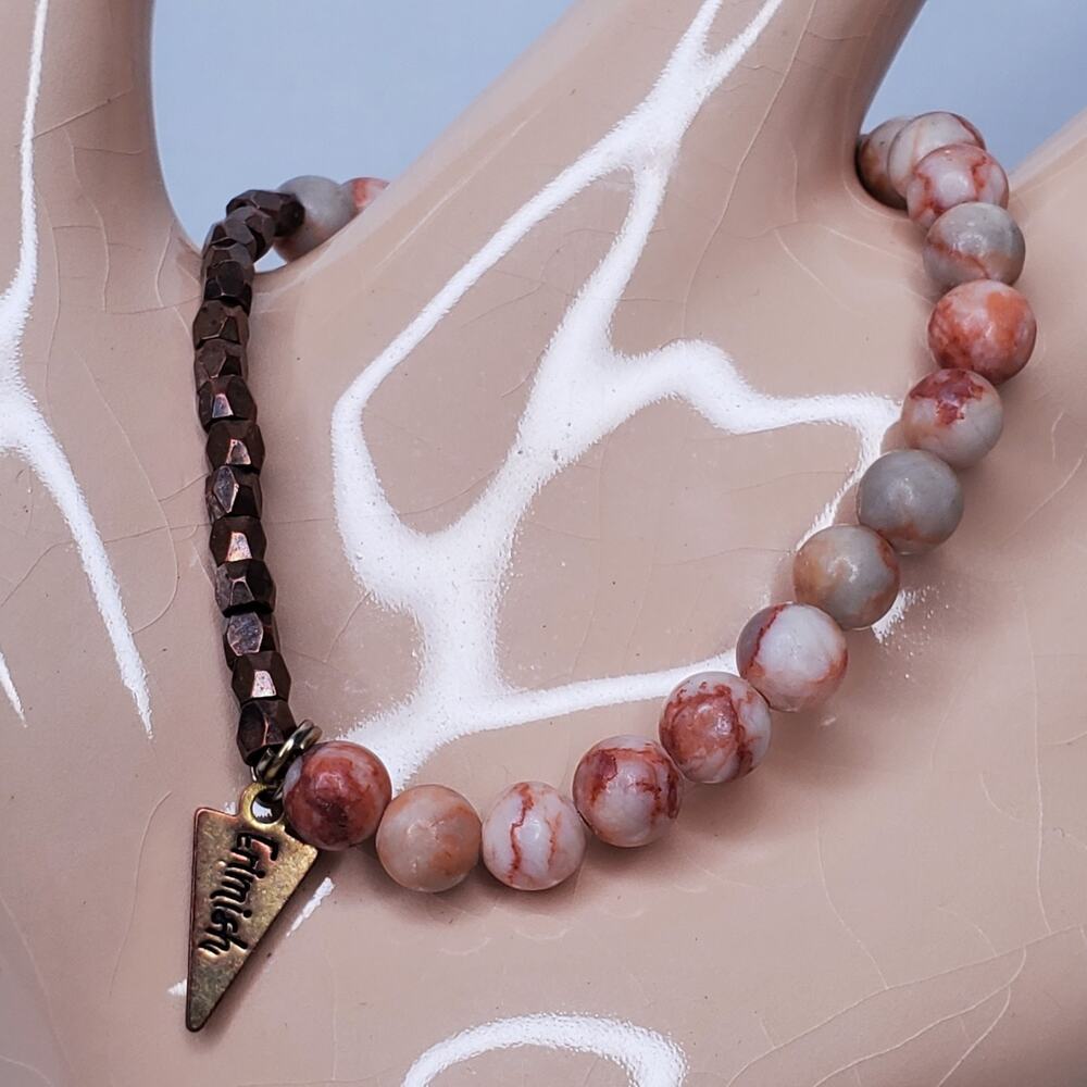 Vintage Bracelet Erimishi Red Vein Jasper Beaded Stretchy